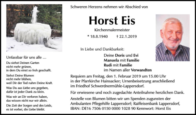  Traueranzeige für Horst Eis vom 26.01.2019 aus Mittelbayerische Zeitung Regensburg