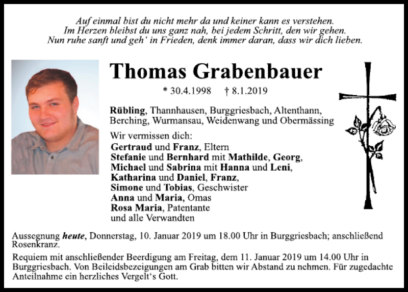  Traueranzeige für Thomas Grabenbauer vom 10.01.2019 aus Neumarkter Tagblatt