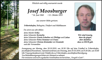 Traueranzeige von Josef Moosburger von Neumarkter Tagblatt