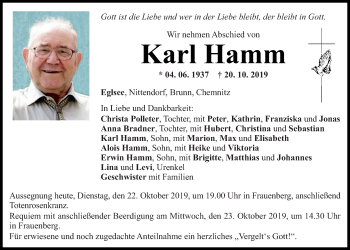 Traueranzeigen von Karl Hamm | Mittelbayerische Trauer