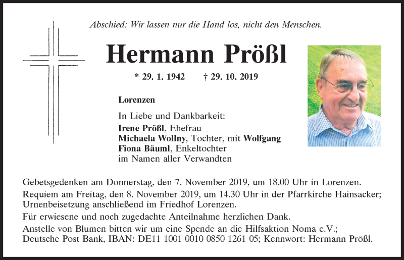  Traueranzeige für Hermann Prößl vom 02.11.2019 aus Mittelbayerische Zeitung Regensburg