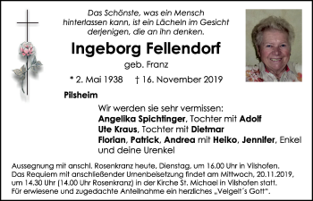 Traueranzeige von Ingeborg Fellendorf von Mittelbayerische Zeitung Schwandorf