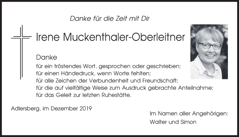  Traueranzeige für Irene Muckenthaler-Oberleitner vom 21.12.2019 aus Mittelbayerische Zeitung Regensburg