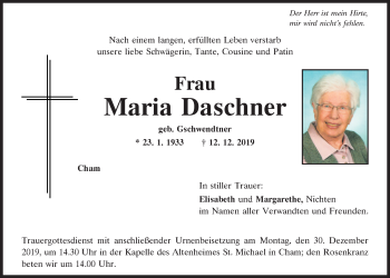 Traueranzeige von Maria Daschner von Bayerwald Echo