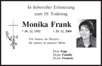 Traueranzeige von Monika Frank von Mittelbayerische Zeitung Regensburg