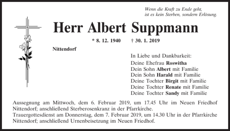  Traueranzeige für Albert Suppmann vom 02.02.2019 aus Mittelbayerische Zeitung Regensburg