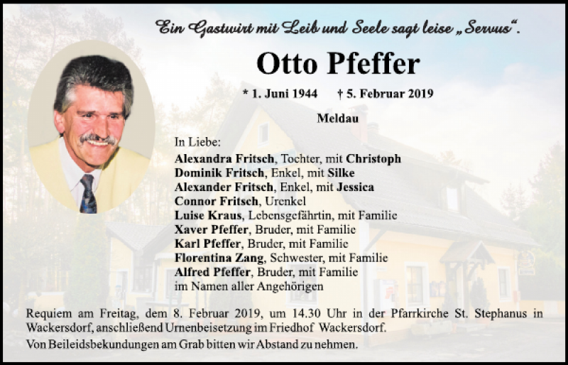  Traueranzeige für Otto Pfeffer vom 06.02.2019 aus Mittelbayerische Zeitung Schwandorf