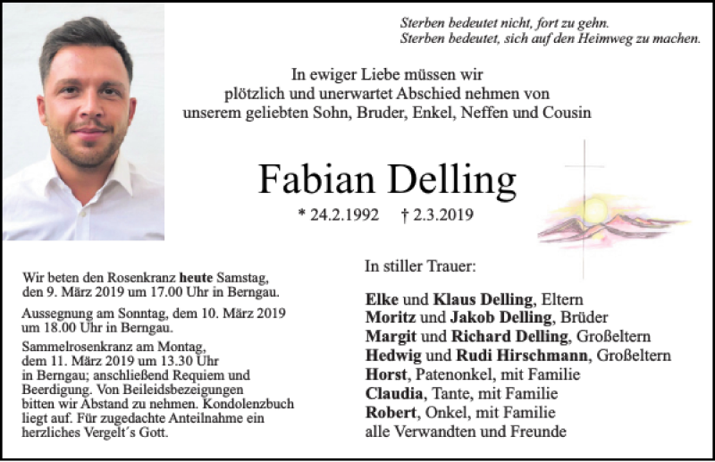  Traueranzeige für Fabian Delling vom 09.03.2019 aus Neumarkter Tagblatt