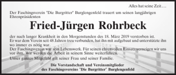 Traueranzeige von Fried-Jürgen Rohrbeck von Mittelbayerische Zeitung Schwandorf