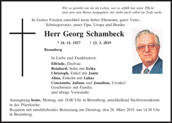 Traueranzeige von Georg Schambeck von Mittelbayerische Zeitung Regensburg