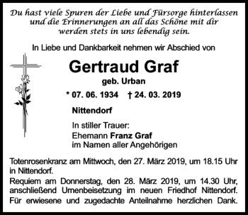 Traueranzeige von Gertraud Graf von Mittelbayerische Zeitung Regensburg