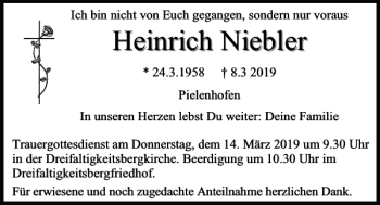 Traueranzeige von Heinrich Niebler von Mittelbayerische Zeitung Regensburg