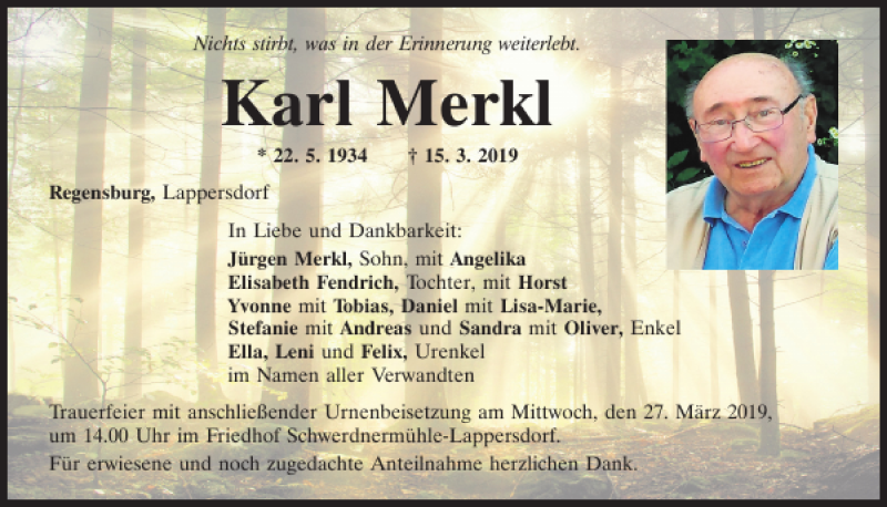  Traueranzeige für Karl Merkl vom 23.03.2019 aus Mittelbayerische Zeitung Regensburg