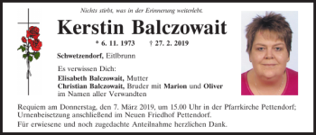 Traueranzeige von Kerstin Balczowait von Mittelbayerische Zeitung Regensburg