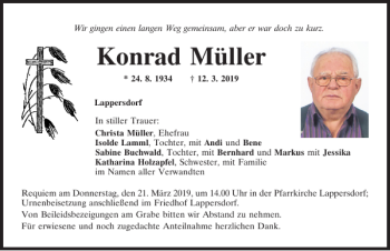 Traueranzeige von Konrad Müller von Mittelbayerische Zeitung Regensburg