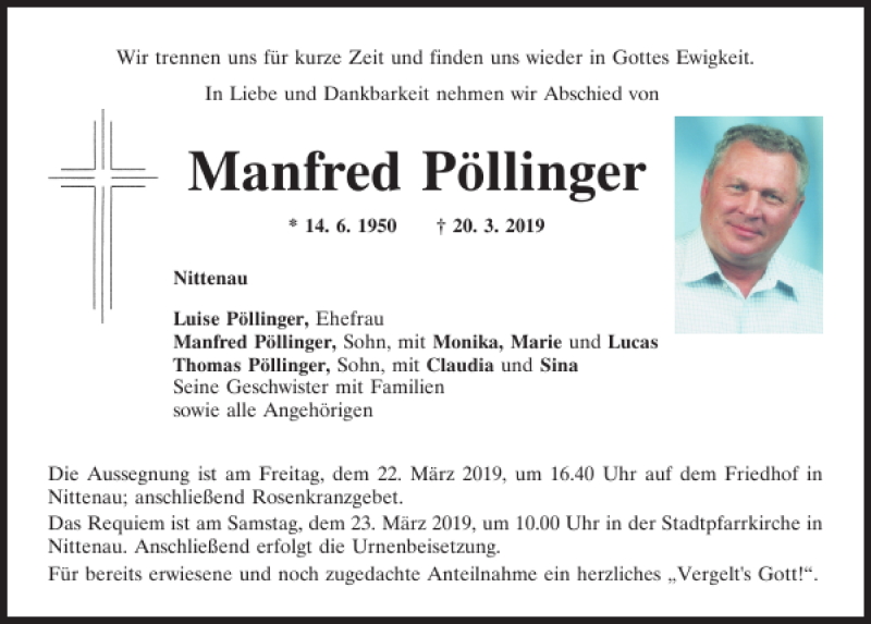  Traueranzeige für Manfred Pöllinger vom 22.03.2019 aus Mittelbayerische Zeitung Schwandorf