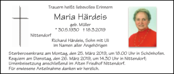 Traueranzeige von Maria Härdeis von Mittelbayerische Zeitung Regensburg