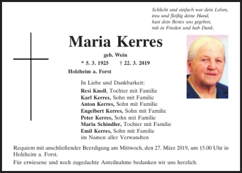 Traueranzeige von Maria Kerres von Mittelbayerische Zeitung Regensburg