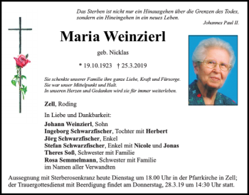 Traueranzeige von Maria Weinzierl von Bayerwald Echo