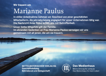 Traueranzeige von Marianne Paulus von Mittelbayerische Zeitung Kelheim