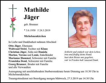 Traueranzeige von Mathilde Gertrud Jäger von Bayerwald Echo