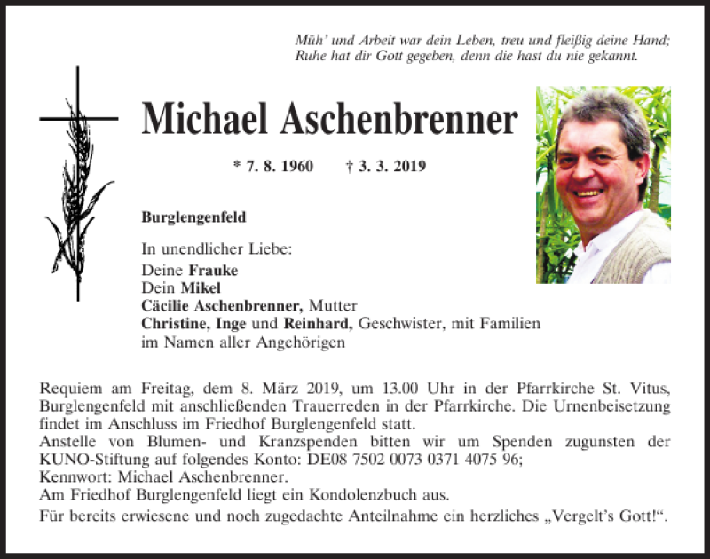  Traueranzeige für Michael Aschenbrenner vom 05.03.2019 aus Mittelbayerische Zeitung Schwandorf