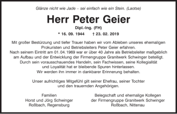 Traueranzeige von Peter Geier von Mittelbayerische Zeitung Schwandorf