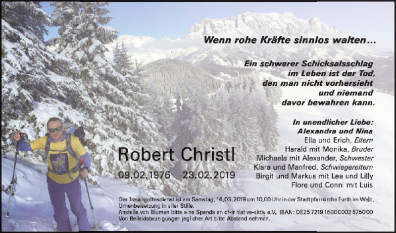  Traueranzeige für Robert Christl vom 13.03.2019 aus Bayerwald Echo