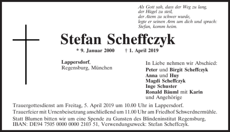  Traueranzeige für Stefan Scheffczyk vom 03.04.2019 aus Mittelbayerische Zeitung Regensburg