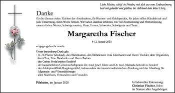 Traueranzeige von Margaretha Fischer von Mittelbayerische Zeitung Schwandorf
