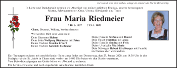 Traueranzeige von Maria Riedmeier von Bayerwald Echo