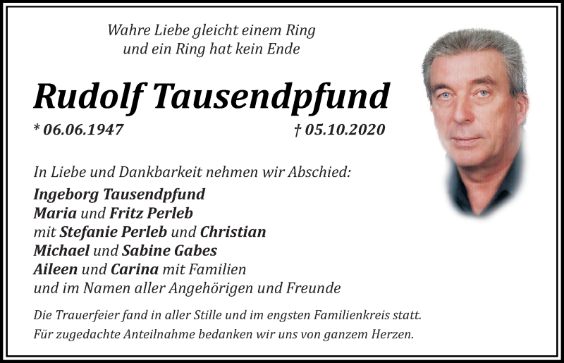  Traueranzeige für Rudolf Tausendpfund vom 10.10.2020 aus Mittelbayerische Zeitung Regensburg