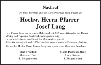 Traueranzeige von Josef Lang von Neumarkter Tagblatt