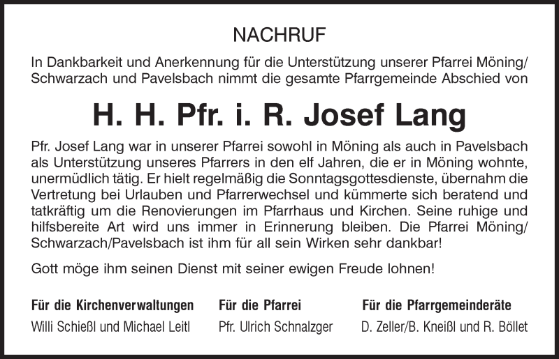  Traueranzeige für Josef Lang vom 25.11.2020 aus Neumarkter Tagblatt