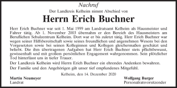 Traueranzeige von Erich Buchner von Mittelbayerische Zeitung Kelheim