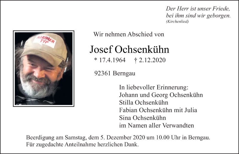  Traueranzeige für Josef Ochsenkühn vom 04.12.2020 aus Neumarkter Tagblatt