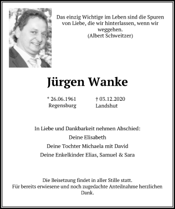 Traueranzeige von Jürgen Wanke von Mittelbayerische Zeitung Regensburg