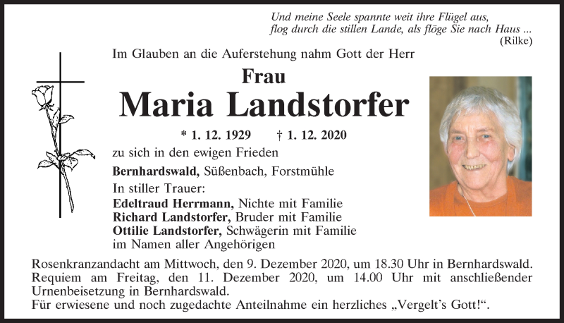 Traueranzeigen Von Maria Landstorfer | Mittelbayerische Trauer