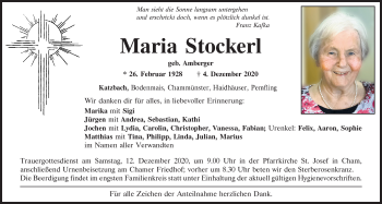 Traueranzeige von Maria Stockerl von Bayerwald Echo