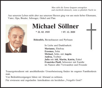 Traueranzeigen von Michael Söllner | Mittelbayerische Trauer