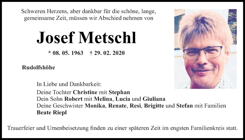  Traueranzeige für Josef Metschl vom 07.03.2020 aus Neumarkter Tagblatt