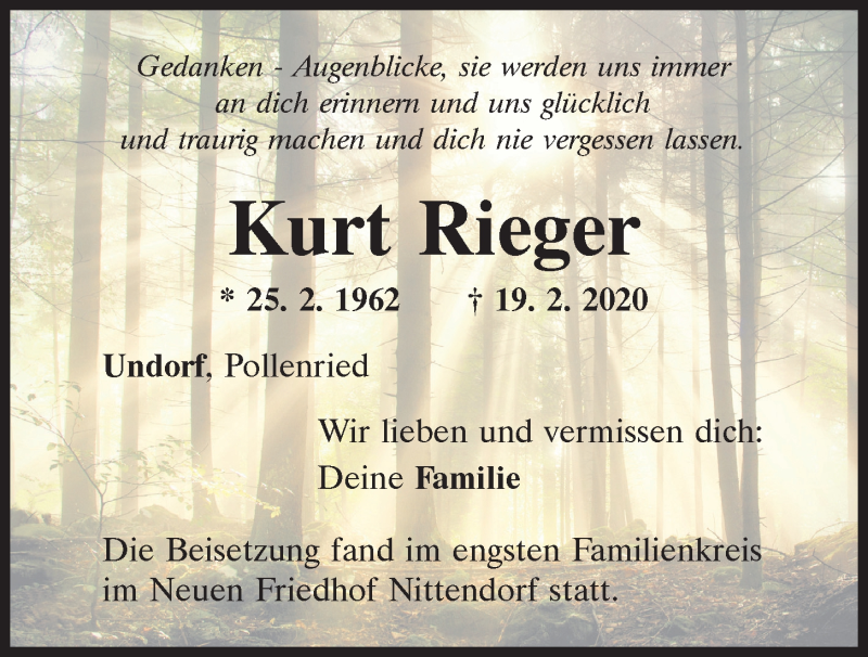  Traueranzeige für Kurt Rieger vom 04.03.2020 aus Mittelbayerische Zeitung Regensburg