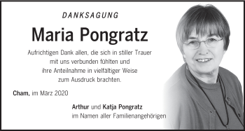 Traueranzeige von Maria Pongratz von Bayerwald Echo