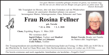 Traueranzeige von Rosina Fellner von Bayerwald Echo