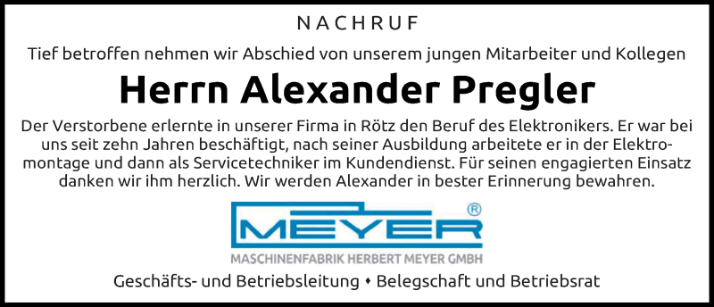  Traueranzeige für Alexander Pregler vom 15.04.2020 aus Bayerwald Echo