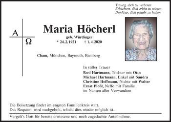 Traueranzeige von Maria Höcherl von Bayerwald Echo