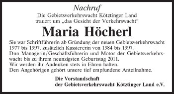 Traueranzeige von Maria Höcherl von Bayerwald Echo