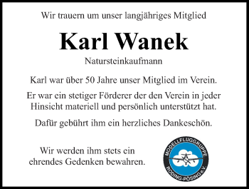 Traueranzeige von Karl Wanek von Bayerwald Echo