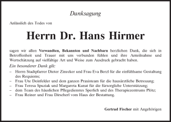 Traueranzeige von Hans Hirmer von Bayerwald Echo