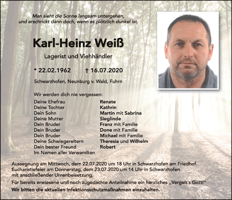  Traueranzeige für Karl Heinz Weiß vom 21.07.2020 aus Mittelbayerische Zeitung Schwandorf